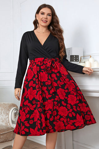 Curve Collective's Floral Surplice Neck Long Sleeve Dress