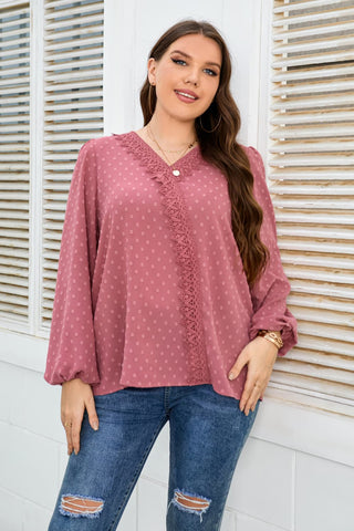Curve Collective's Lace Trim V-Neck Balloon Sleeve Blouse