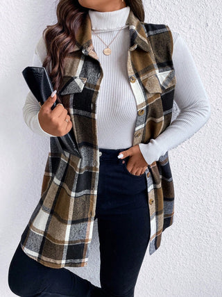 Curve Collective's Pocketed Plaid Button Up Vest Coat