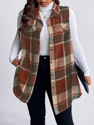Curve Collective's Pocketed Plaid Button Up Vest Coat