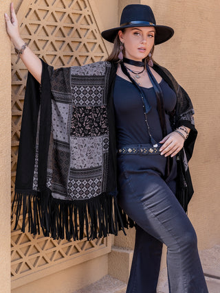 Curve Collective Printed Fringe Open Duster