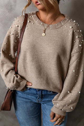 Curve Collective Pearl Detail Round Neck Long Sleeve Sweater