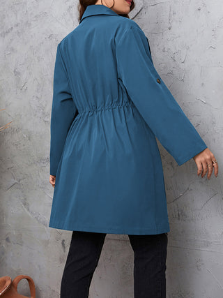 Curvy Figure Lapel Collar Drawstring Roll-Tab Sleeve Trench Coat