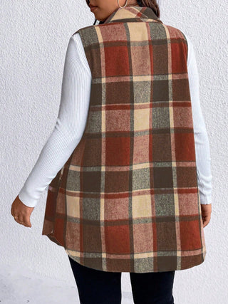 Curve Collective's Pocketed Plaid Button Up Vest Coat
