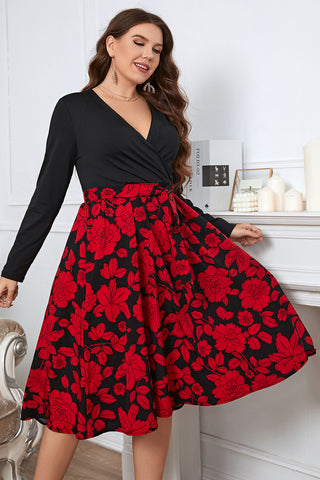Curve Collective's Floral Surplice Neck Long Sleeve Dress