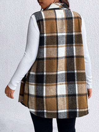 Curve Collective's Pocketed Plaid Button Up Vest Coat