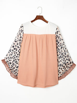 Curve Collective Leopard Ruffle Trim Long Sleeve Blouse