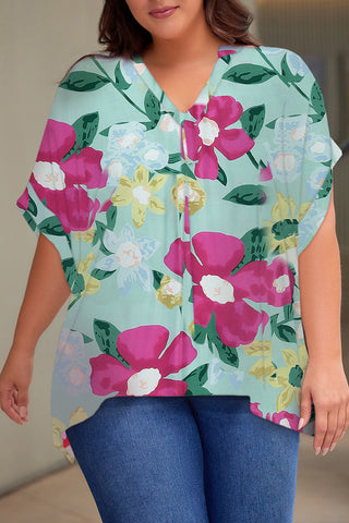 Curve Collective Printed Notched Neck Half Sleeve Top