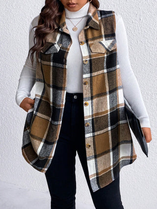 Curve Collective's Pocketed Plaid Button Up Vest Coat