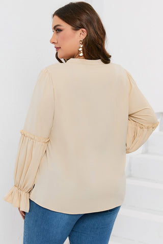 Curve Collective Ruffled Tie Neck Flounce Sleeve Blouse