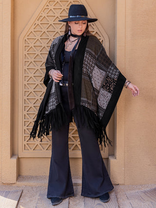 Curve Collective Printed Fringe Open Duster