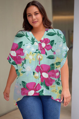 Curve Collective Printed Notched Neck Half Sleeve Top