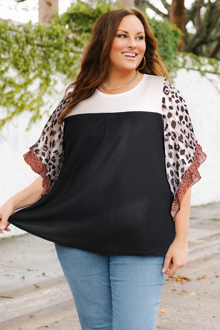 Curve Collective Printed Color Block Ruffled Blouse