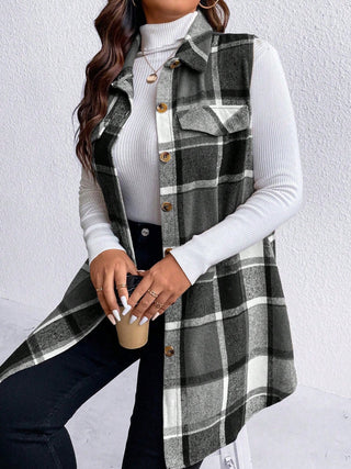Curve Collective's Pocketed Plaid Button Up Vest Coat