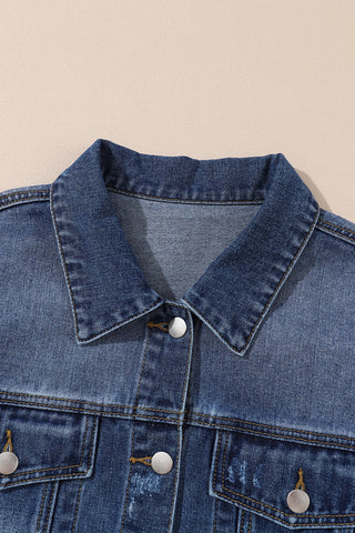 Curve Collective's Distressed Button Up Raw Hem Denim Jacket