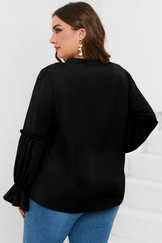 Curve Collective Ruffled Tie Neck Flounce Sleeve Blouse