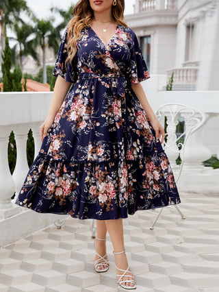 Curve Collective's Floral Surplice Neck Midi Dress