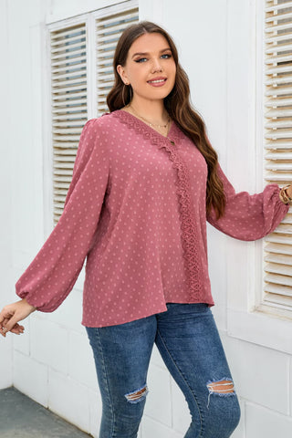 Curve Collective's Lace Trim V-Neck Balloon Sleeve Blouse
