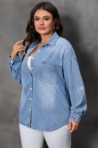 Curve Collective's Button Up Pocketed Denim Top