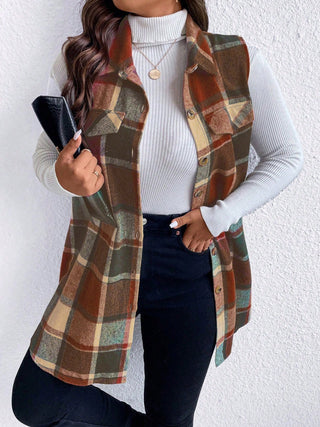 Curve Collective's Pocketed Plaid Button Up Vest Coat
