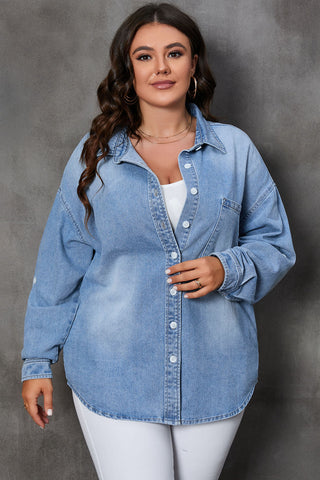 Curve Collective's Button Up Pocketed Denim Top