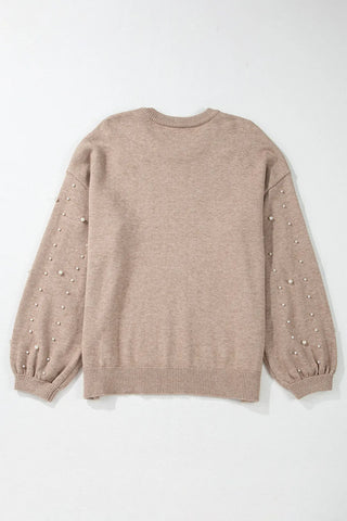 Curve Collective Pearl Detail Round Neck Long Sleeve Sweater