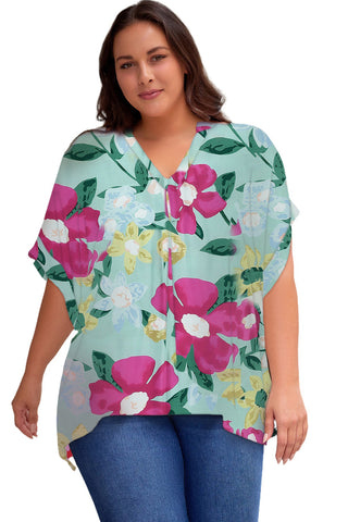 Curve Collective Printed Notched Neck Half Sleeve Top
